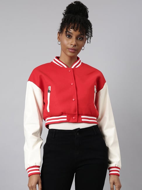 SHOWOFFFF Red Regular Fit Crop Jacket