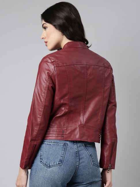 Buy Rumano Jae Maroon Leather Biker Jacket for Men Handmade Sheepskin  Studded Biker Jacket for Men Online in India - Etsy