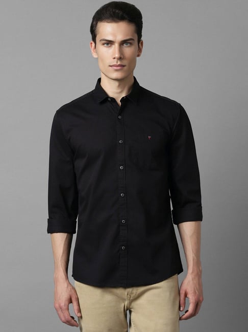 Buy Louis Philippe Black Cotton Slim Fit Shirt for Mens Online