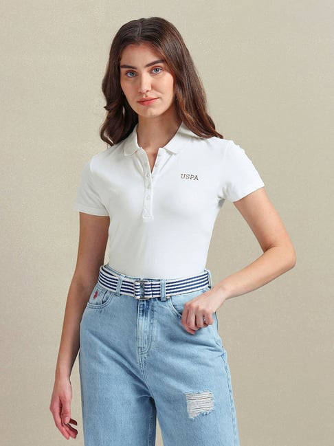 Polo White Cotton Logo Print Polo T-Shirt