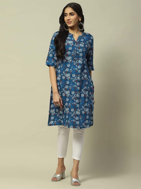Rangriti Blue Printed Straight Kurta-picture-43