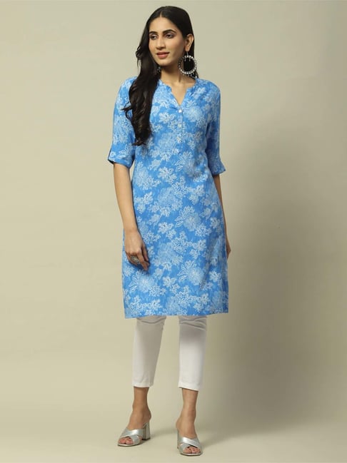 Rangriti Blue Printed Straight Kurta-picture-13