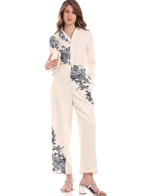 Vero Moda White & Navy Floral Print High Rise Pants-picture-15