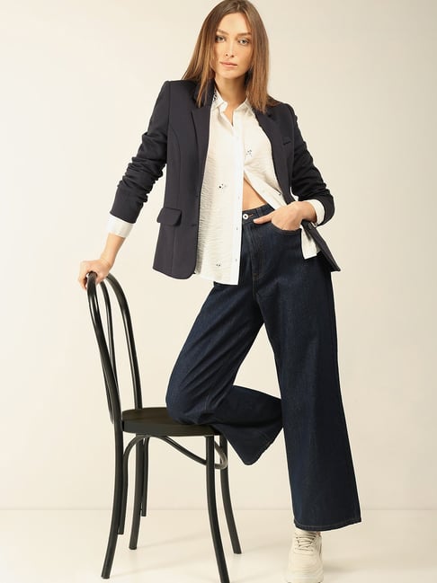 Vero Moda Dark Blue Cotton Relaxed Fit High Rise Jeans-picture-18