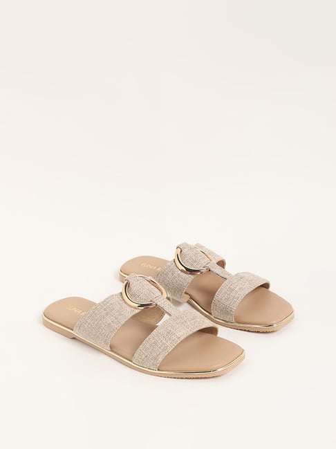 TWISTYBIRD Platinum/Beach Leather Slide Sandal | beek
