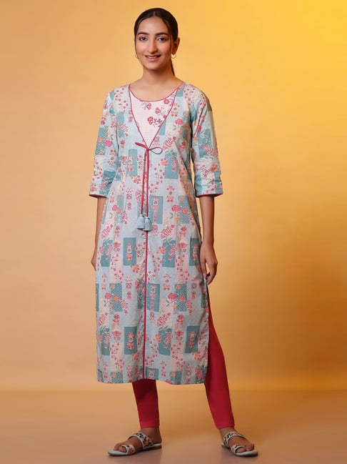 aurelia blue cotton printed straight kurta