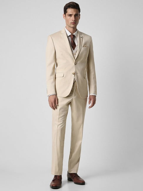 Buy Men Beige Solid Slim Fit Formal Two Piece Suit Online - 898898 | Peter  England