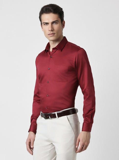 Buy Peter England Red Cotton Slim Fit Shirt for Mens Online Tata