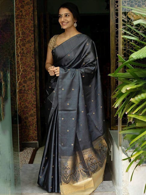 Anjaneya Sarees Grey Silk Woven Saree With Unstitched Blouse-image-16