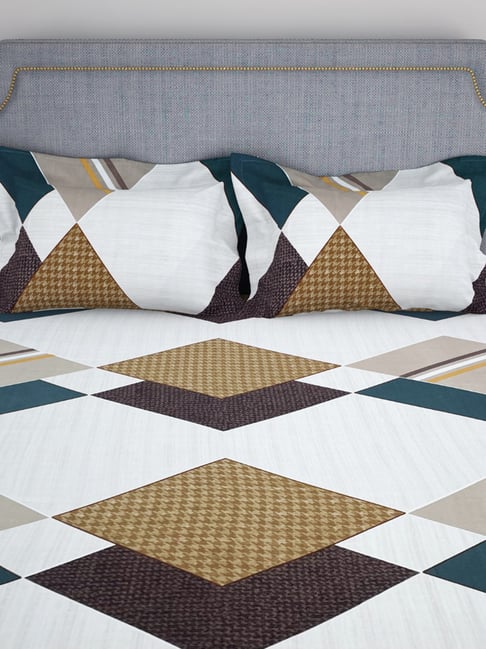 Buy Welspun Geometric White 130 TC Microfiber Double Bedsheet with