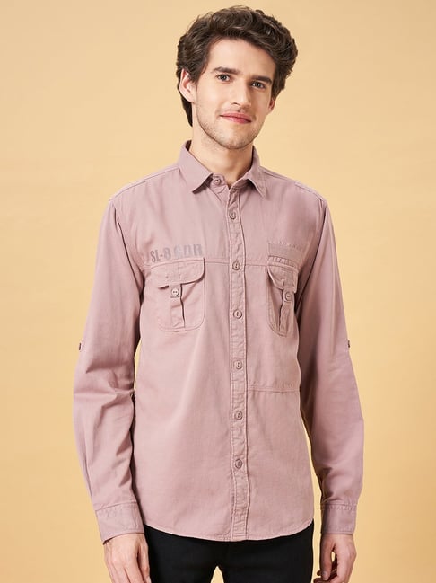 People by Pantaloons Dusty Pink Cotton Slim Fit Shirt-picture-45