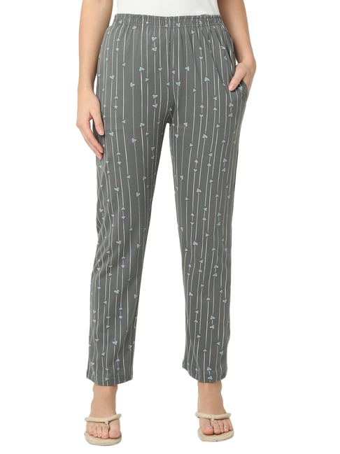 Buy Smarty Pants Grey Blue Cotton Printed Lounge Pants for Women