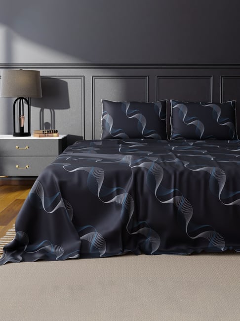 Stoa Paris Noir Printed Teal 300 TC Polyester King Bed Sheet with 2 Pillow Covers-picture-16