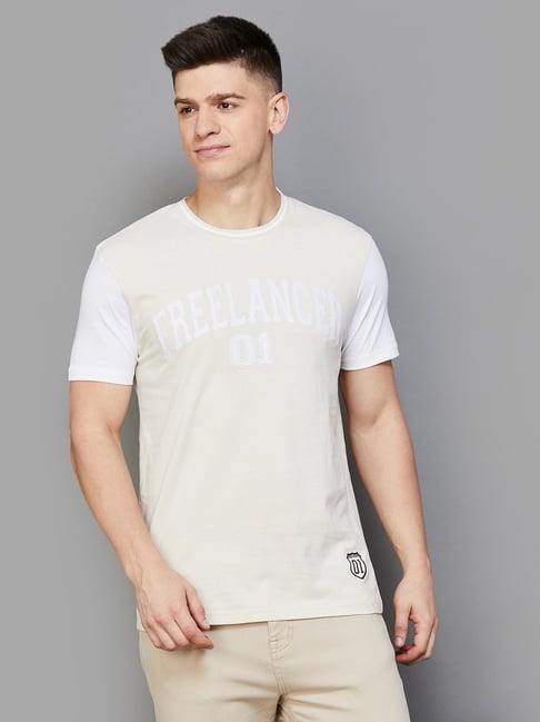 Buy Fame Forever By Lifestyle Beige Cotton Regular Fit Printed T