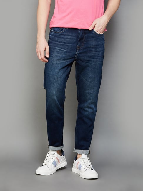 Buy Forca by Lifestyle Dark Blue Carrot Fit Jeans for Mens Online