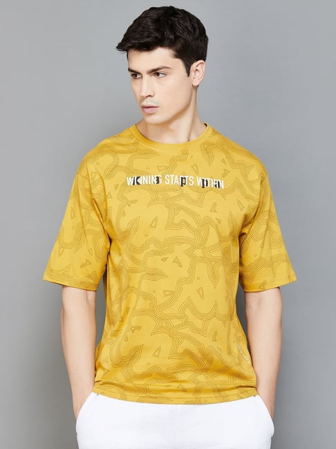 KAPPA Yellow Cotton Regular Fit Printed Sports T-Shirt