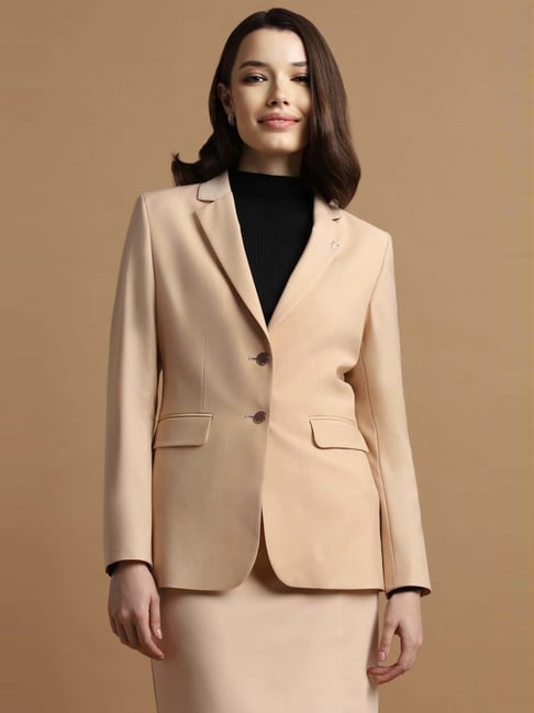Buy Allen Solly Beige Textured Pattern Formal Blazer for Women