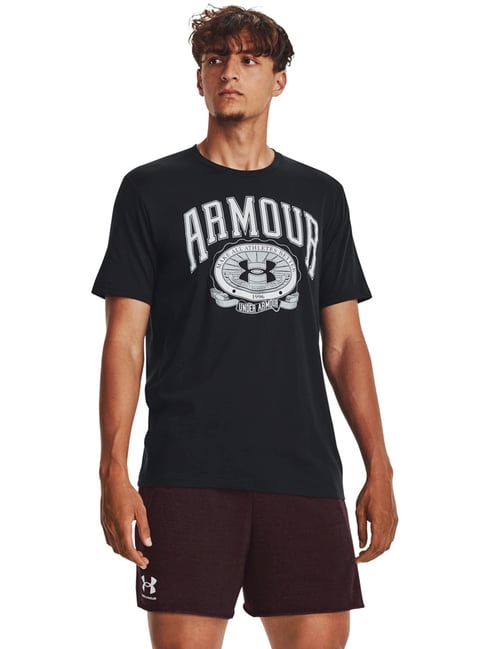 Under Armour Black Cotton Loose Fit Printed Sports T-Shirt