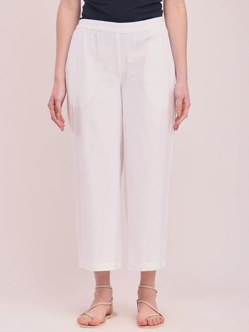 Pink Fort White Cotton Relaxed Fit Culottes