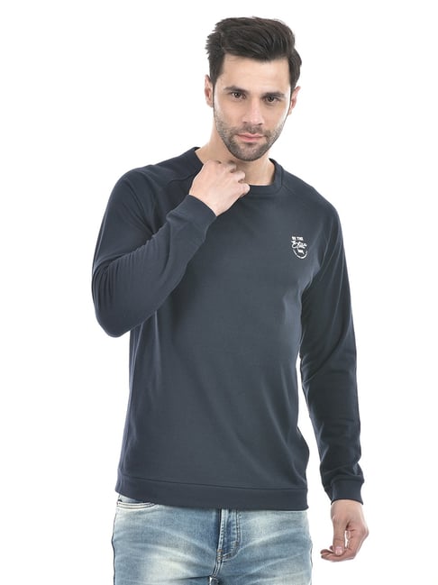 Lawman Pg3 Navy Regular Fit Printed Cotton Sweatshirt