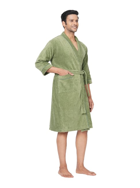 Holiday Cotton Velour Hooded Robe, Burgundy/Bright Green – Down Etc
