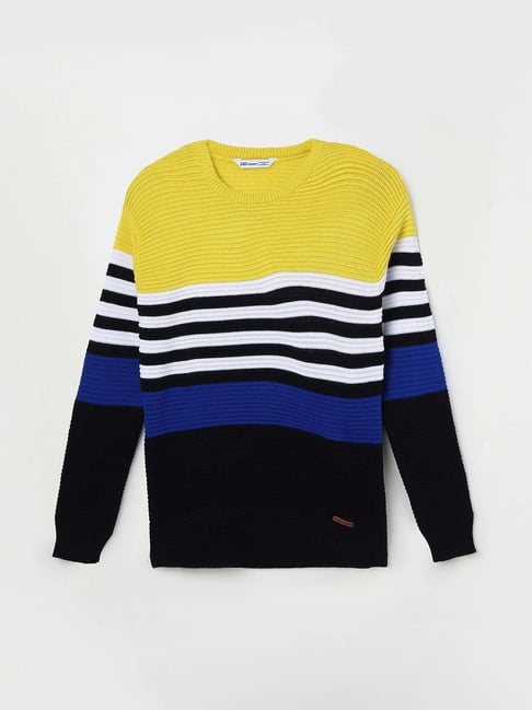 Buy Fame Forever by Lifestyle Kids Yellow Striped Sweater for Boys