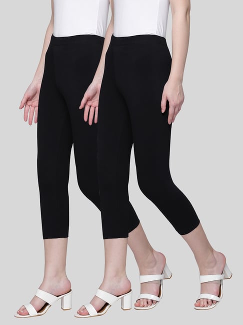 Kryptic Black Cotton Regular Fit Leggings (Pack Of 2)-picture-24