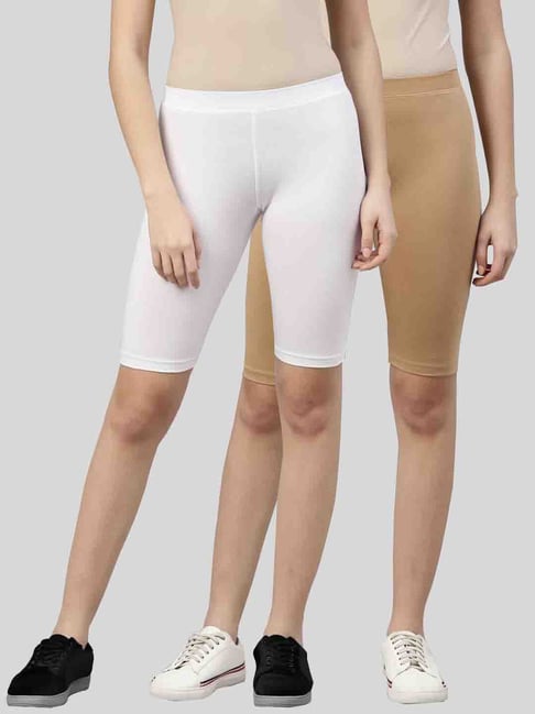 Kryptic White Cotton Regular Fit Cycling Shorts (Pack Of 2)