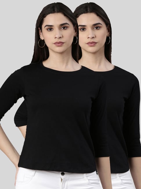 Kryptic Black Cotton Regular Fit T-Shirt (Pack Of 2)