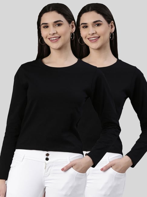 Kryptic Black Cotton Regular Fit T-Shirt (Pack Of 2)