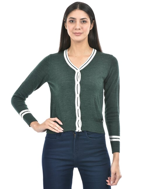 NUMERO UNO Green Regular Fit Cardigan