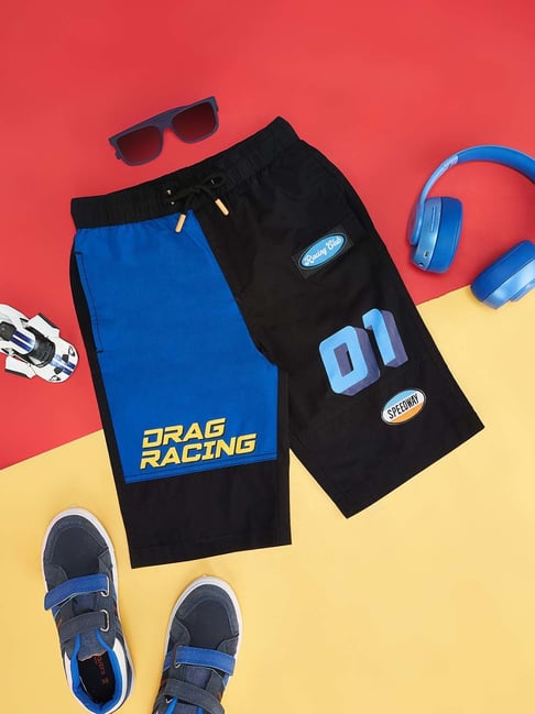 Pantaloons Junior Black & Blue Cotton Printed Shorts-picture-14