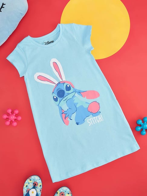 Pantaloons Junior Blue Cotton Printed Night Dress
