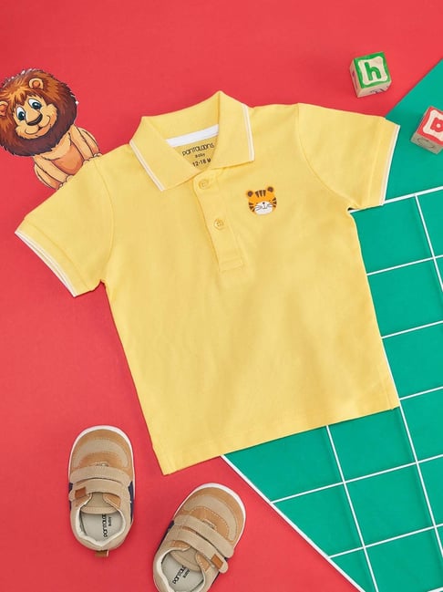 Pantaloons Baby Yellow Cotton Embroidered Polo T-Shirt