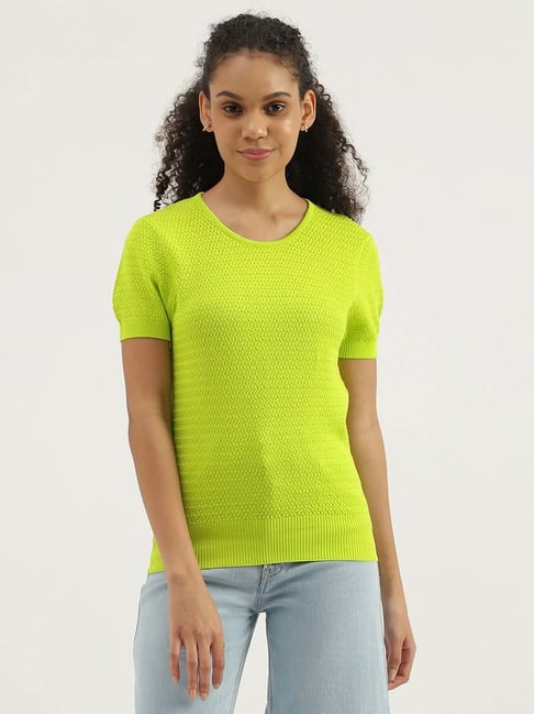 United Colors of Benetton Green Cotton Textured Pattern Top-picture-20