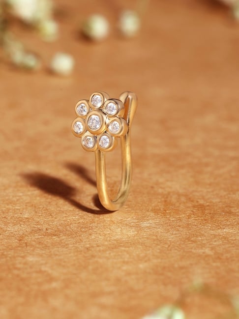 Zaveri Pearls Gold Tone Cubic Zirconia Flower Contemporary Brass Clip On Nose Pin-ZPFK17177