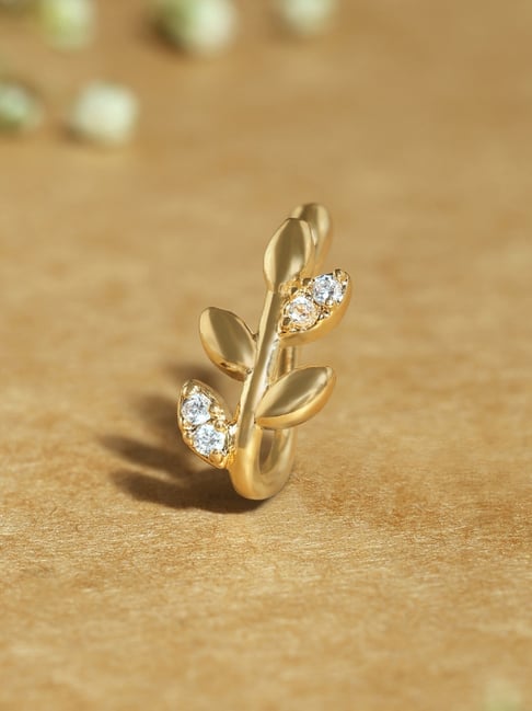 Zaveri Pearls Gold Tone Cubic Zirconia Leaves Twig Contemporary Brass Clip On Nose Pin-ZPFK17176