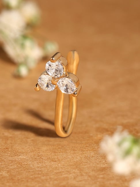 Zaveri Pearls Gold Tone Cubic Zirconia Embellished Contemporary Brass Clip On Nose Pin-ZPFK17175