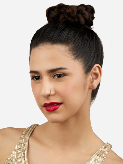 Zaveri Pearls Gold Tone Cubic Zirconia Embellished Contemporary Brass Clip On Nose Pin-ZPFK17173