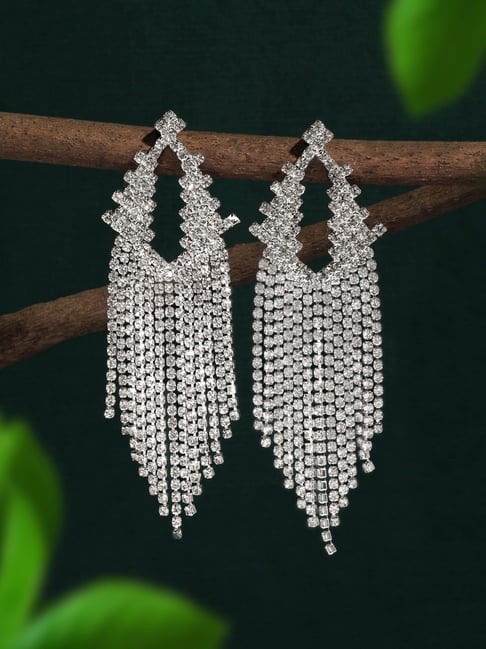 Silver Color Rhinestone Long Tassel Women Earrings | FashionCrab.com