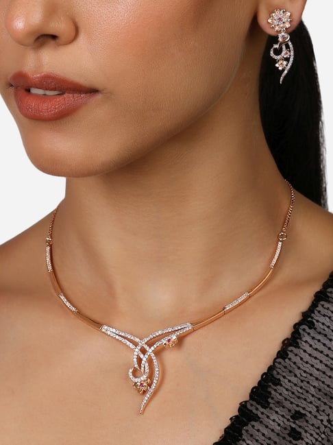Zaveri Pearls Rose Gold Tone Cubic Zirconia Contemporary Brass Necklace Earring Set-ZPFK17231-picture-20