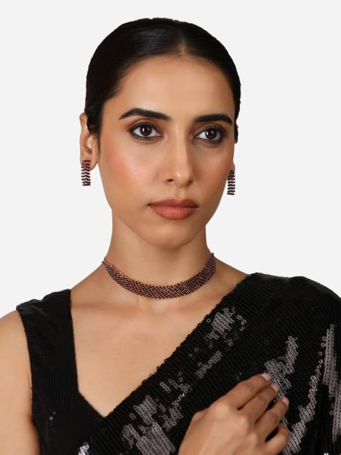 Black Choker Necklace with Earrings for Saree | FashionCrab.com