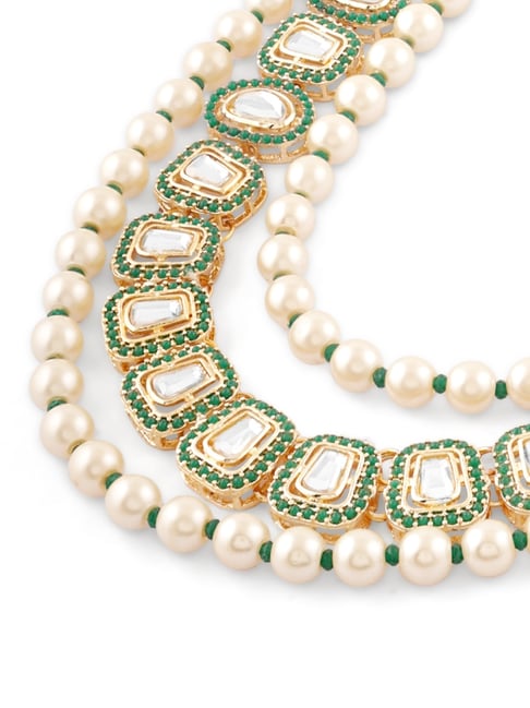 Buy Zaveri Pearls Green Multilayer Beaded Necklace Set-ZPFK17325