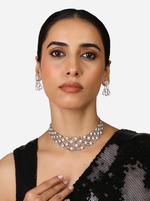 Buy Zaveri Pearls Silver Tone Necklace Earring Set-ZPFK17334