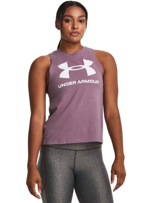 UNDER ARMOUR Purple Cotton Printed Sports Tank Top