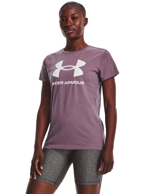 UNDER ARMOUR Purple Cotton Printed Sports T-Shirt