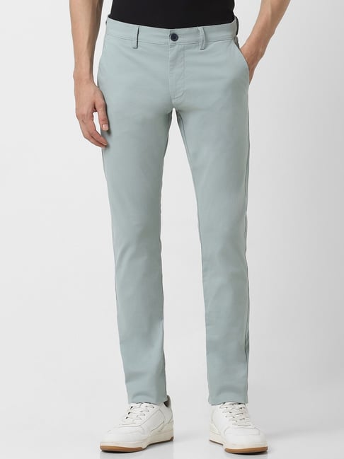 Buy Peter England Blue Cotton Skinny Fit Trousers for Mens Online