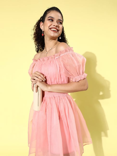 Buy KASSUALLY Peach Fit Flare Dress for Women Online Tata CLiQ
