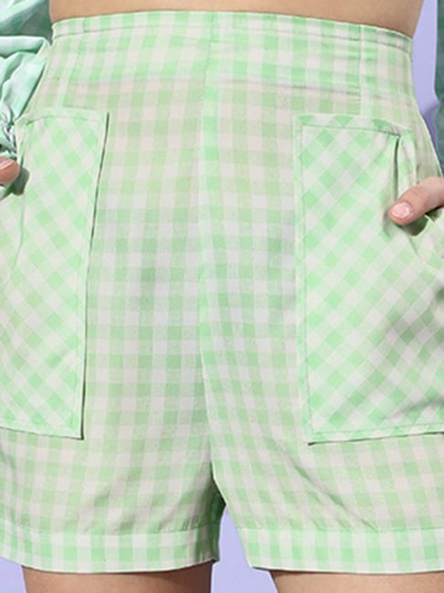 Buy KASSUALLY Green Checks Shorts for Women Online Tata CLiQ