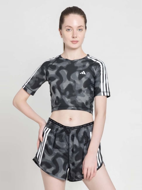 Buy adidas Grey Printed Sports Cropped T-Shirt for Women Online